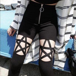 Pentagram O ring zipper occult leggings